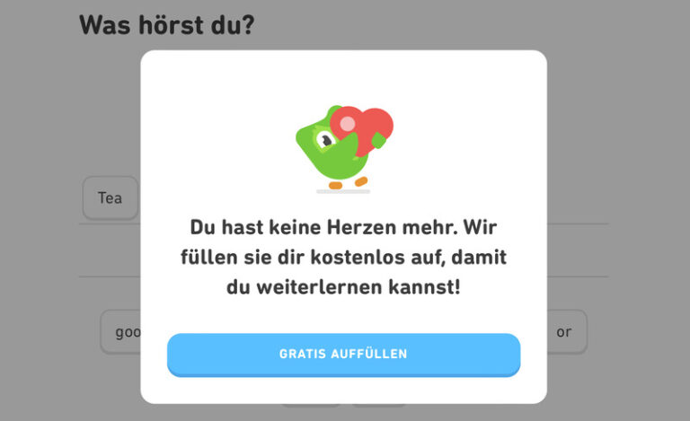 Message when you lose all hearts - first free refill